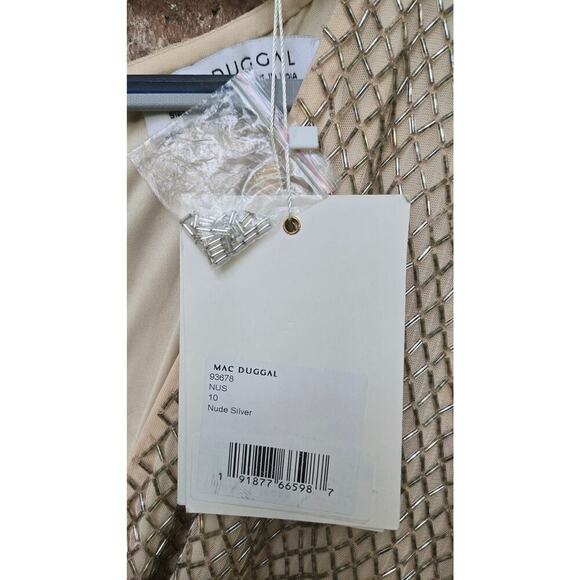 Mac Duggal Beaded Butterfly Sleeve Column Gown - Nude Silver size 10 NWT - Picture 9 of 9